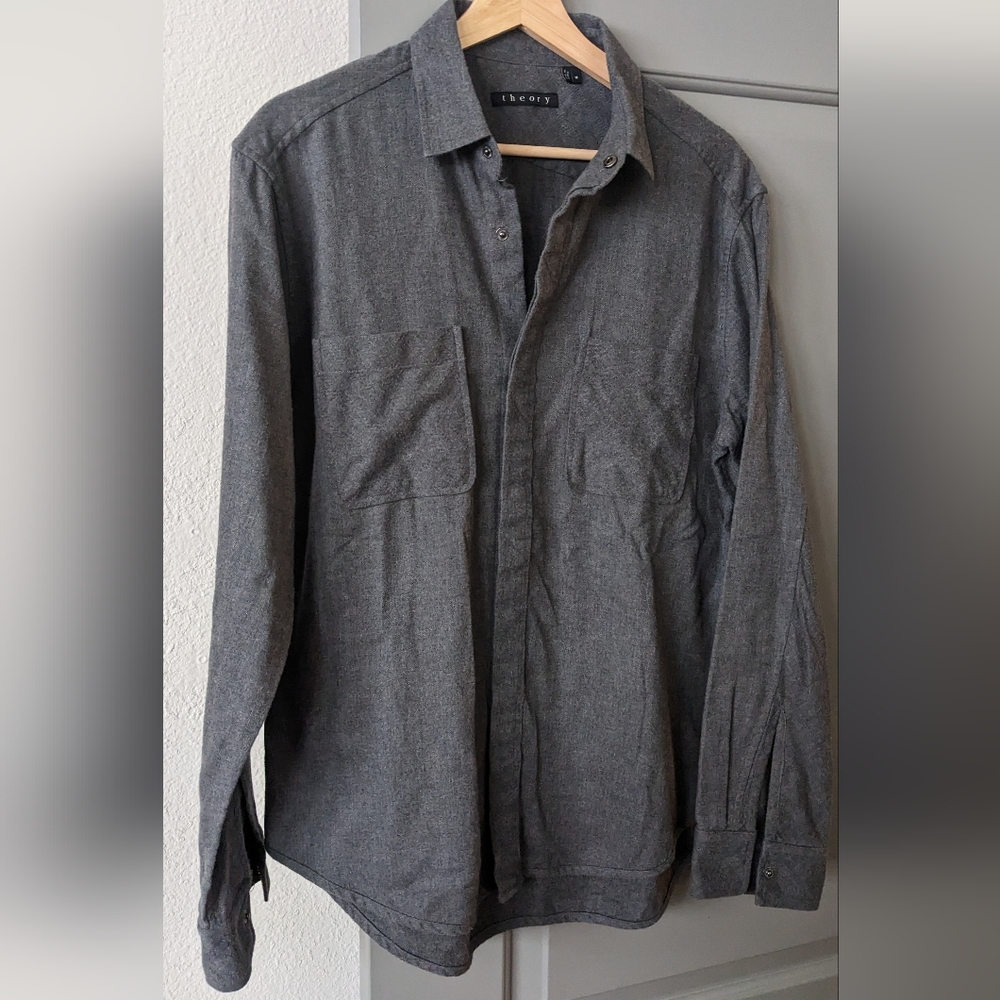 Theory Long Sleeve Beckett Shirt - Gray Herringbone